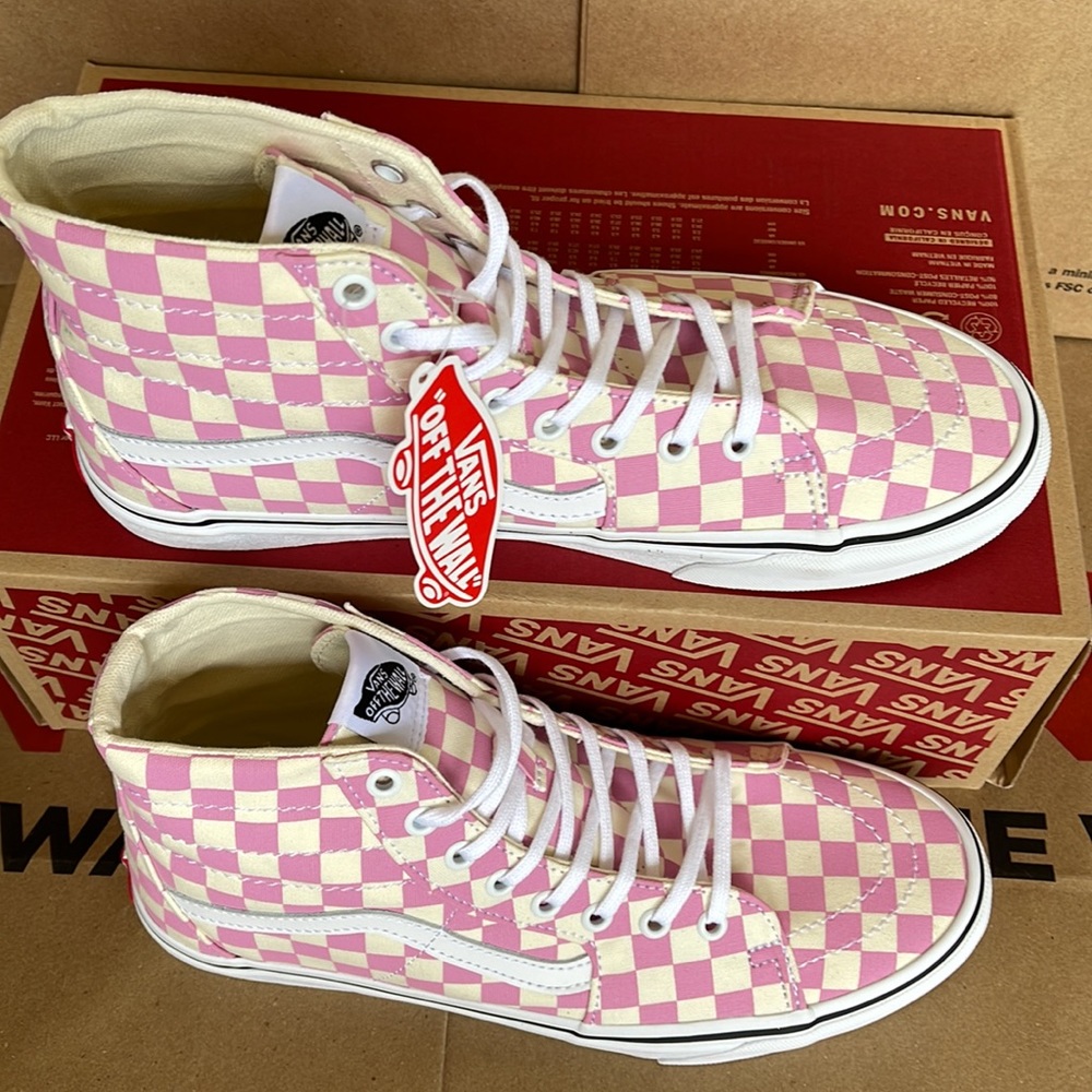 Vans Sk8-Hi Tapered Checkerboard Fchsapk/True White sneakers Men’s - Picture 3 of 16